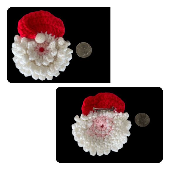 Hand Made Set of 7 Crochet Christmas Pins, Santa Claus Wreats Skates Girl Gifts - Picture 5 of 11